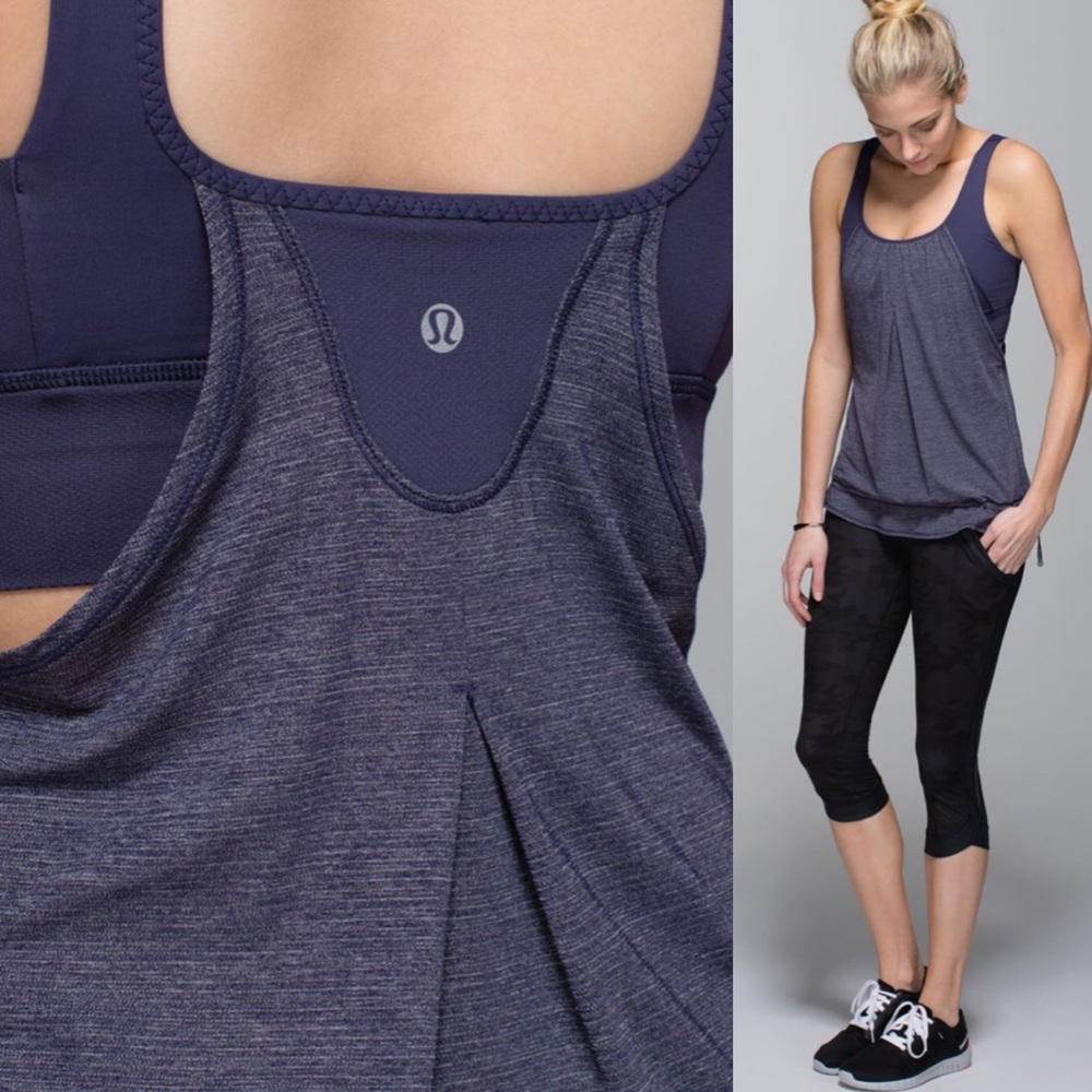 Lululemon Run Times Heathered Cadet Blue Cinch Tank - Picture 4 of 7